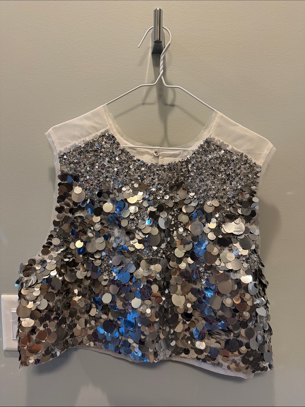 Aje Celeste Shell Top - Silver Sequin & Disc Embellished Sleeveless Top
